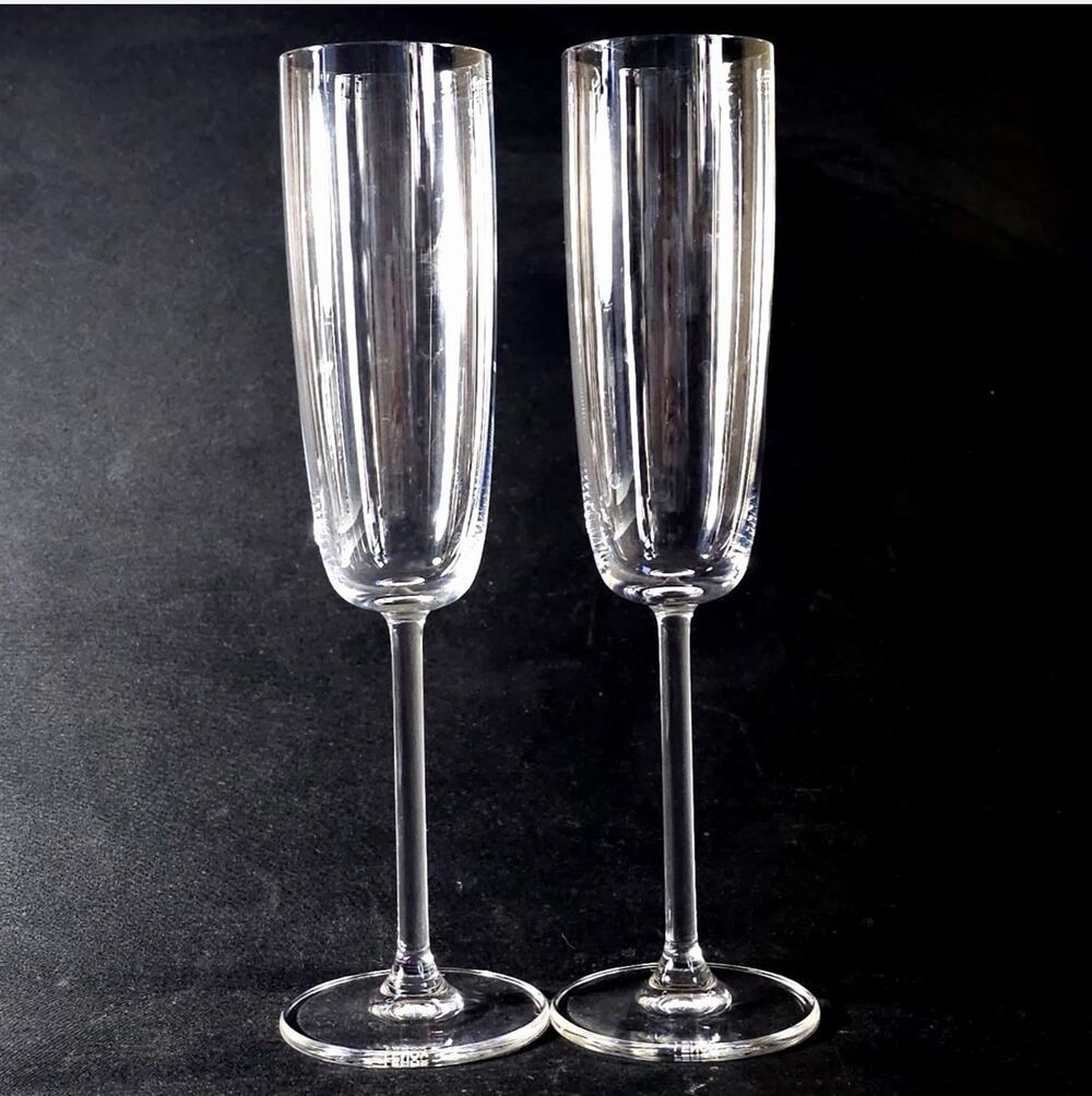 LENOX OXYGEN Champagne Flutes 8oz Blown Lead Crystal 10" 2PCS Retired